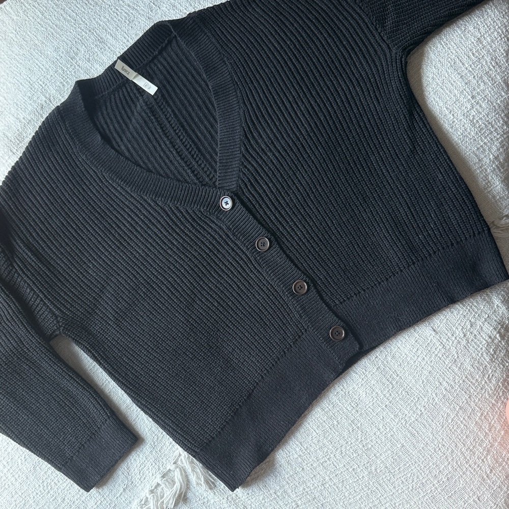 Pact Black Women's Ribbed Cardigan Sweater